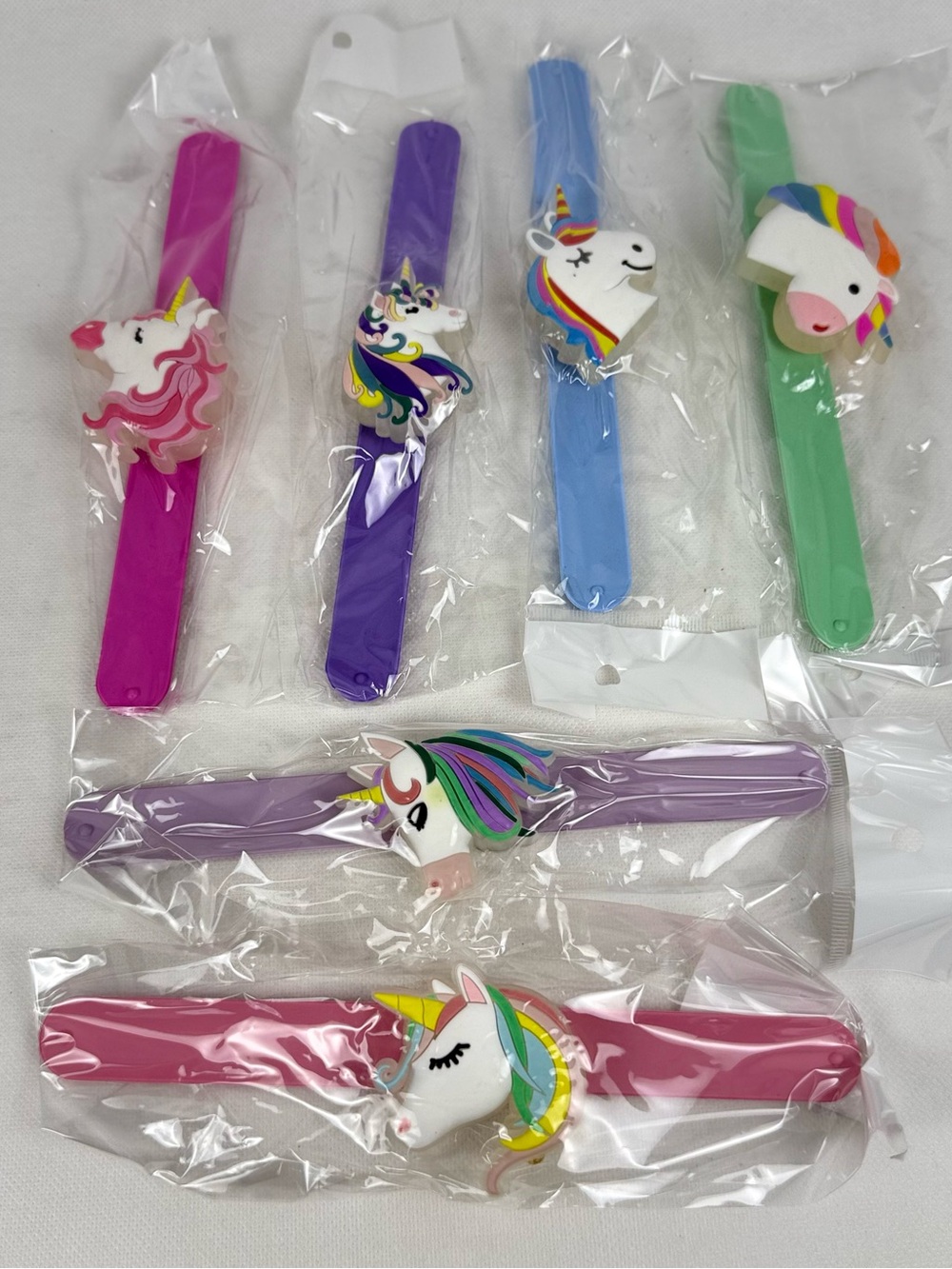 6 Pack 3D Flashing LED Unicorn Slap Bracelets Kids Party Favors Multicolor